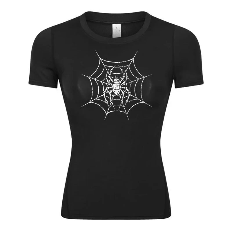 Women's Spider Print Compression Shirt - Image 19